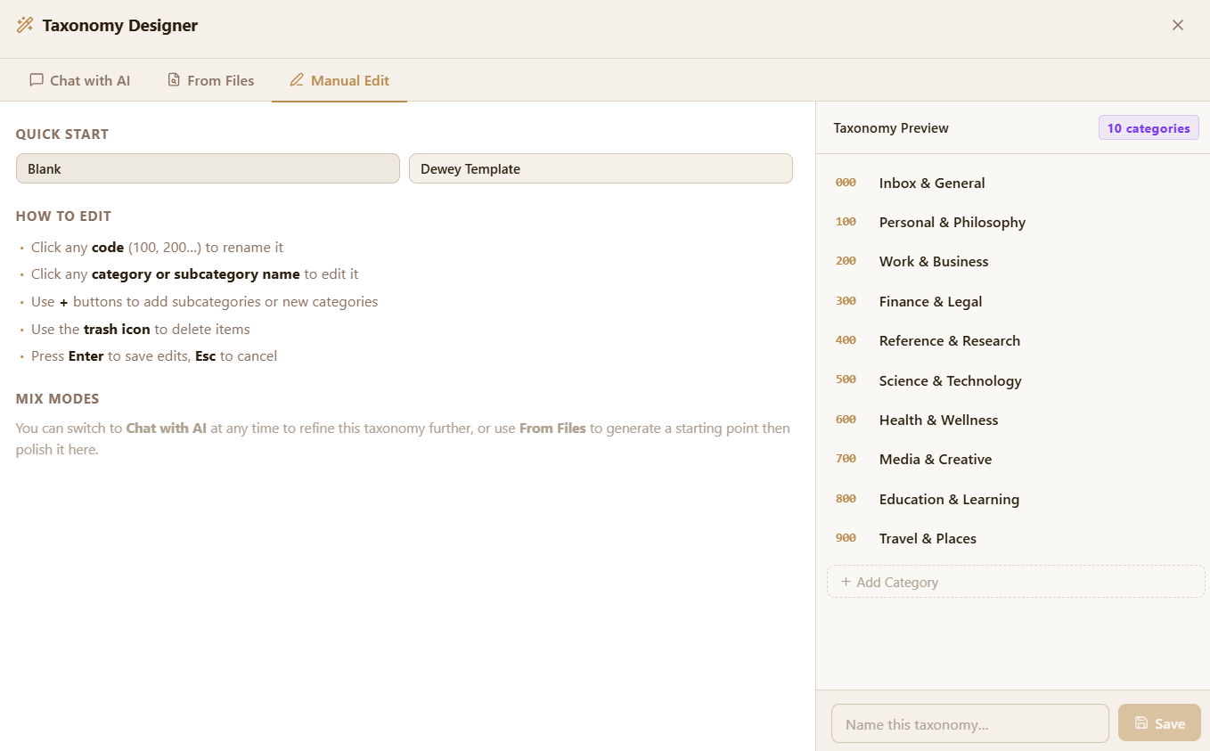 Librariness taxonomy designer